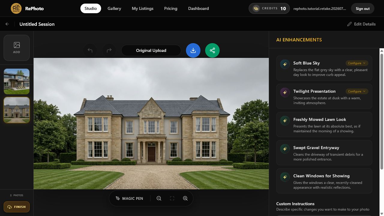 RePhoto editor showing the Twilight Presentation AI suggestion